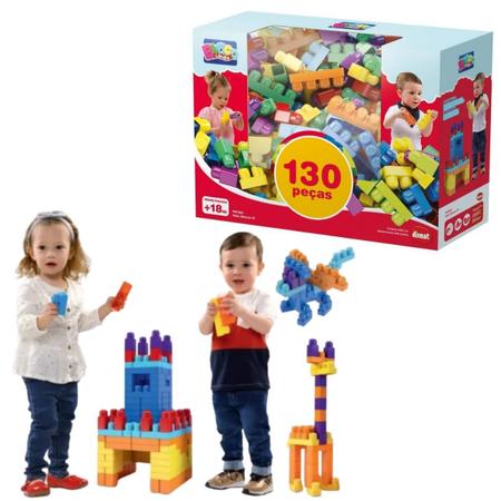 Jogo 130 Peças blocos de montar Grande Brinquedos para Bebês Didatico  Educativos - Colorido