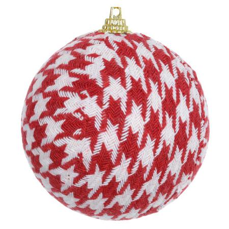 Jogo 2 Bolas Decorada Tecido Vermelho e Branco 10cm Natal