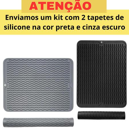 Imagem de Jogo 2 Tapetes Preto E Cinza De Silicone Antiderrapante Para Pia Escorredor De Louça Secagem Rápida 30x40cm Jogo Esteira Seca Louca Dobrável