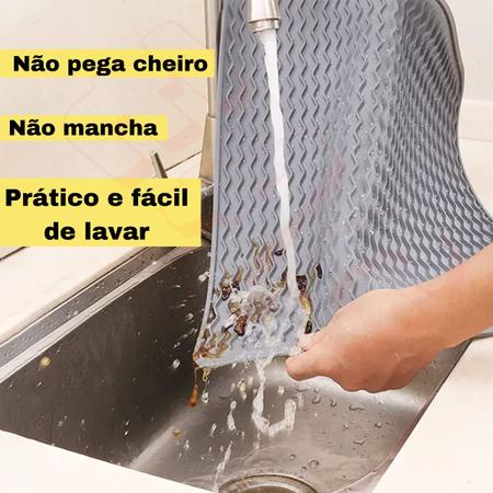 Imagem de Jogo 2 Tapetes Preto E Cinza De Silicone Antiderrapante Para Pia Escorredor De Louça Secagem Rápida 30x40cm Jogo Esteira Seca Louca Dobrável