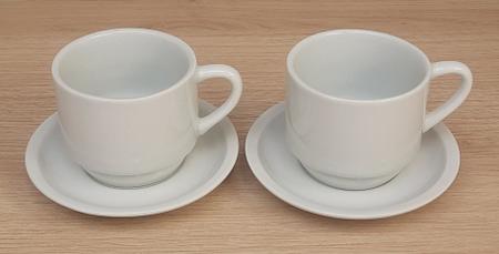 Imagem de Jogo 2 xícaras de Café e Chá com pires - 200 ml Empilháveis - Porcelana branca