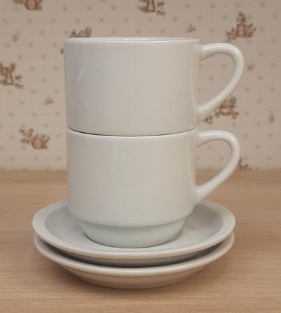 Imagem de Jogo 2 xícaras de Café e Chá com pires - 200 ml Empilháveis - Porcelana branca