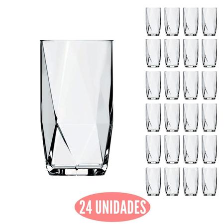 Imagem de Jogo 24 Copos Chiques 360ml Topázio Drinks Vidro Agua e Suco