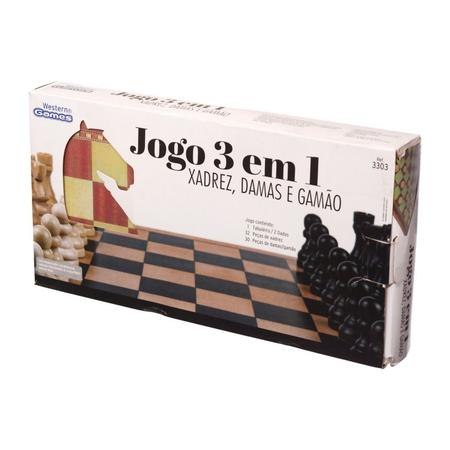 Tabuleiro De Madeira 3 Em 1 Xadrez / Dama E Gamão 29 X 29 Cm - Chess - Jogo  de Dominó, Dama e Xadrez - Magazine Luiza