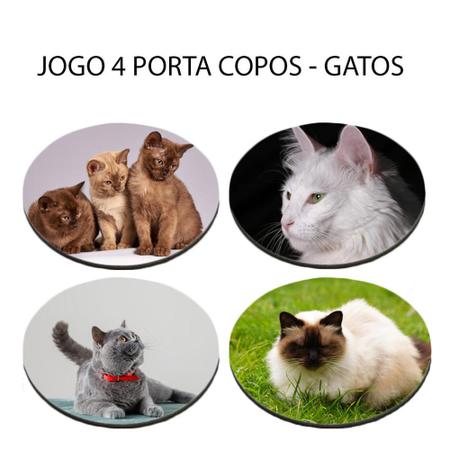 Jogo 4 Bolacha De Copo Coleção Gatos Conheça Nossa Linha Pet