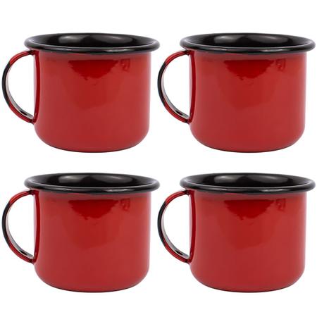 Imagem de Jogo 4 Canecas Esmaltadas Retrô Vermelhas 90ml Xícaras Ágata Para Café Chá