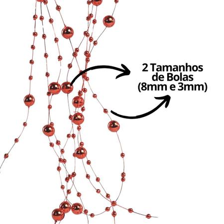 Imagem de Jogo 4 Colares Corrente Contas Natal 8mm e 4mm Vermelho 1,8 metros - Magizi