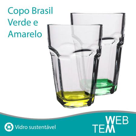 Jogo 4 Copos De Vidro Grosso 390ml Brasil Luxo Amarelo