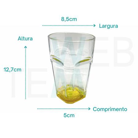 Jogo 4 Copos De Vidro Grosso 390ml Brasil Luxo Amarelo