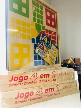 Jogo 4 Em 1 Jogos Dama Trilha Ludo Dominó Em Cx De Madeira