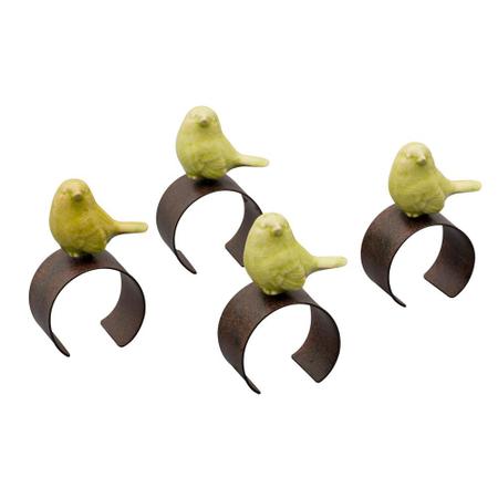 Imagem de Jogo 4 porta guardanapos de zamac c/ pássaro de cerâmica amarelo e ferrugem - lyor