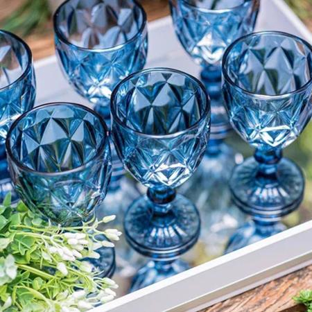 Imagem de Jogo 4 Taças de Vidro Diamond Diamante Azul 300ml Água Class Home