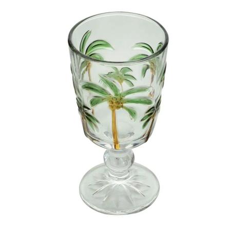 Imagem de Jogo 4 Taças de Vidro Tropical Palm Tree Coqueiro Água Transparente Lyor 275ml