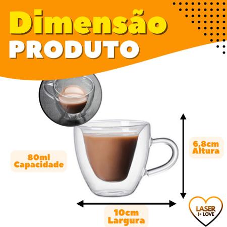 Imagem de jogo 4 Xícaras 80ml Vidro Coração Parede Dupla Bossoricato Café Chá casa cozinha copo caputino