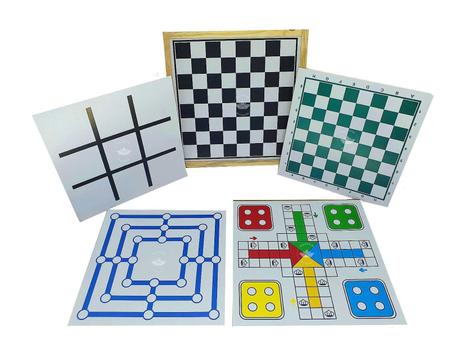 Jogo 5 em 1 Dama Trilha Jogo da Velha Xadrez e Ludo - STEM Toys