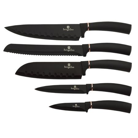 Imagem de Jogo 5 Facas Cozinha Black Rose Gold Berlinger Haus Chef Profissional Aço Inox Faqueiro Santoku Churrasco  Presente 6pçs