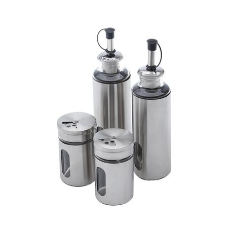 Imagem de JOGO 5 PC GALHETEIRO DE AÇO INOX E VIDRO POINTER 17,5X9X24cm