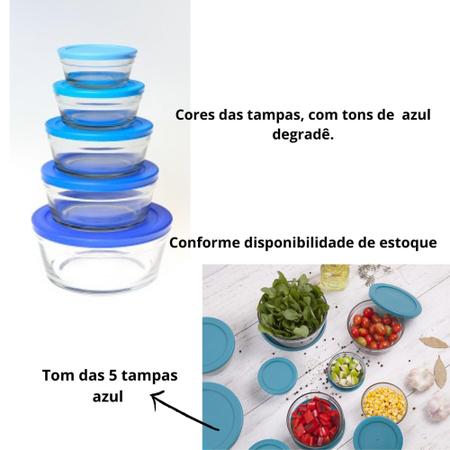 Imagem de Jogo 5 Potes Bowls Tigelas Vasilhas Vidro Com Tampa Guardar Comida Geladeira Micro ondas