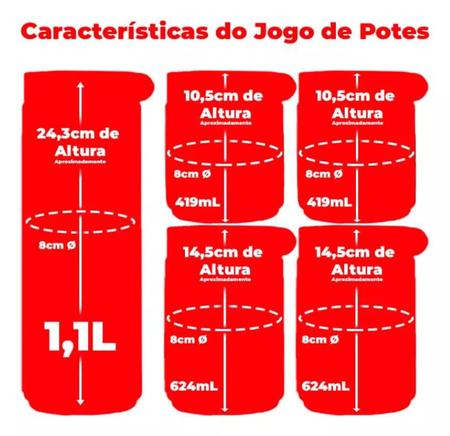 Jogo de Potes Herméticos Legais - 5 Potes - Casa Kauá