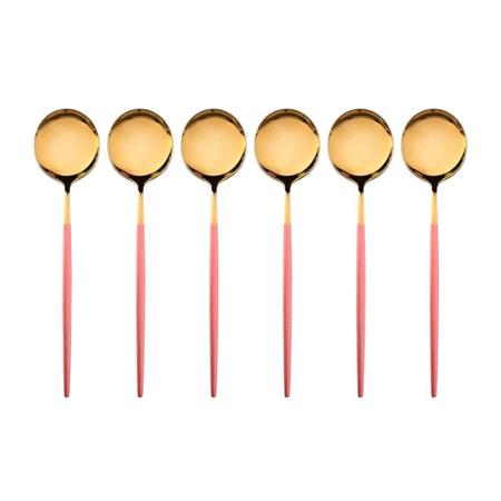 Imagem de Jogo 6 Colheres de Sobremesa Slim Bicolor Inox Dourado 18,5cm