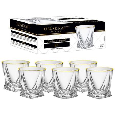 Copo De Whisky Com Borda Dourada Hauskraft 300Ml - Transparente