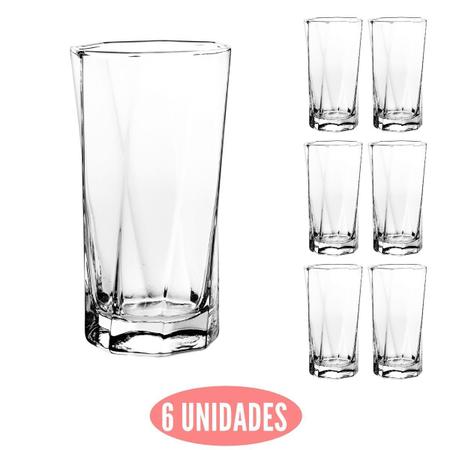 Jogo 6 Copos Chiques 359ml Mozart Drinks Vidro Agua e Suco - Cristar - Copo  de Água / Suco - Magazine Luiza