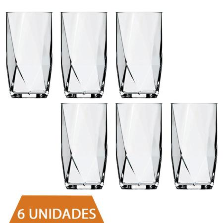 Jogo 6 Copos De Vidro transparente Lond Drink 360ML Topázio