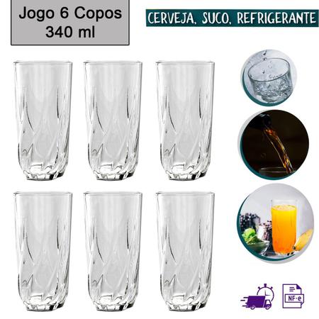 Jogo 6 Copos De Vidro Para Suco/Agua/Refrigerante 340ml