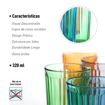 Jogo De Copos Drop Em Vidro Colorido 6 Peças 320ml - Dynasty