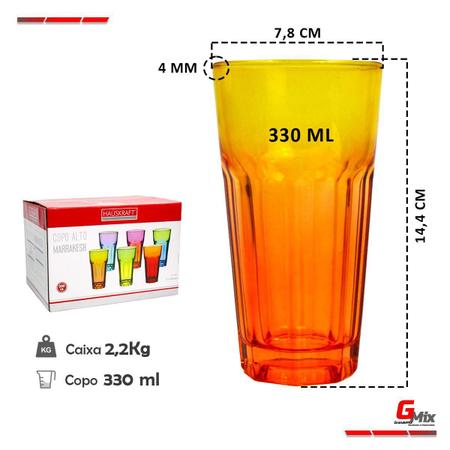 Jogo copos de vidro alto marrakesh colors 330 ml 06 peças