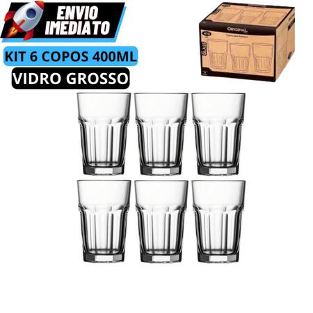 Jogo 6 Copos Vidro Grosso 400ml Cerveja Suco Drink Premium - Grande Mix  Nacionais e Importados