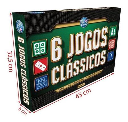 Jogos Clássicos 6 em 1 Xadrez, Ludo, Dama, Trilha, Forca e Dominó