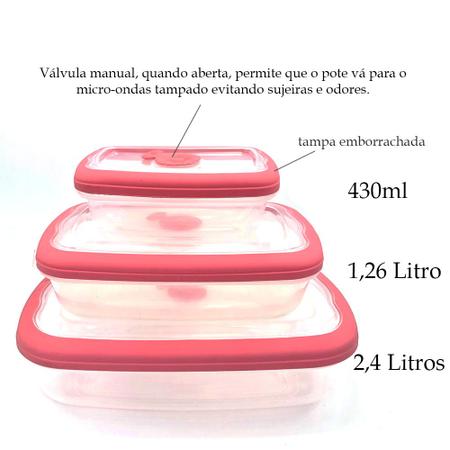 Imagem de Jogo 6 potes com tampa para mantimentos alimentos frutas geladeira freezer microondas Sanremo Flor