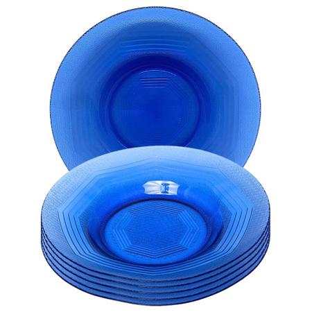 Imagem de Jogo 6 pratos fundo  azul listado de vidro transparente