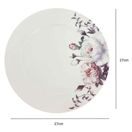 Imagem de Jogo 6 Pratos Rasos de Porcelana Germer Branco Garden com Estampa Floral Redondos 27cm