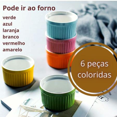 Imagem de Jogo 6 Ramequins Colorido Em Porcelana 180ml Ideal P/ Suflê