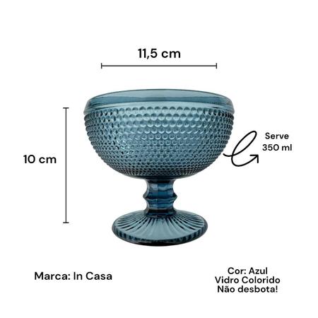 Imagem de Jogo 6 Taças de Sobremesa Vidro Grande Azul Bolinhas 350ml