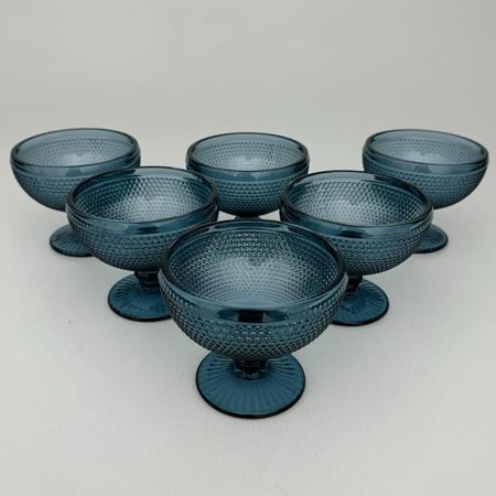 Imagem de Jogo 6 Taças de Sobremesa Vidro Grande Azul Bolinhas 350ml