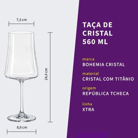 Imagem de Jogo 6 Taças Vinho Água 560ml Cristal Bohemia Xtra Quadrada
