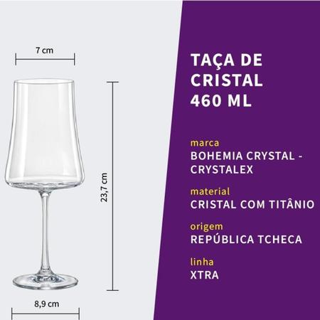 Imagem de Jogo 6 Taças Vinho Tinto 460ml Cristal Bohemia Xtra Quadrada