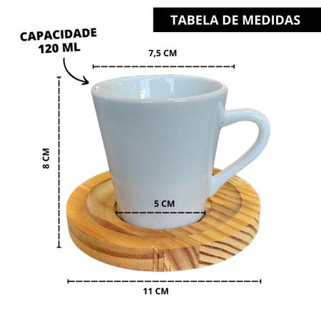 Imagem de Jogo 6 Xícara Café Branca Com Pires Madeira 120ml