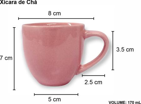 Jogo 6 Xicara Café Chá Porcelana Rosa 170ml
