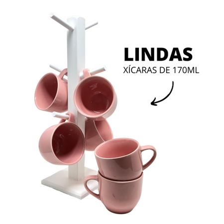 Jogo 6 Xícara Chá Café Rosa 170Ml Porcelana - Mundo Da Porcelana