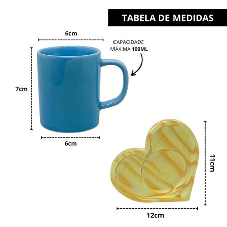 Imagem de Jogo 6 Xícara Caneca Porcelana 100ml E Pires Madeira Coração