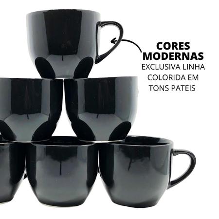 Imagem de Jogo 6 Xícara Chá Café 170ml Preta em Porcelana