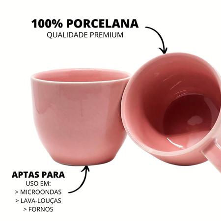 Jogo 6 Xícara Chá Café Rosa 170Ml Porcelana - Mundo Da Porcelana