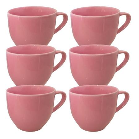 Jogo 6 Xícara Chá Café Rosa 170Ml Porcelana - Mundo Da Porcelana