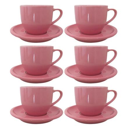 Jogo 6 Xícara Chá Café Rosa 95Ml Com Pires Porcelana - Mundo Da Porcelana -  Xícaras de Café - Magazine Luiza