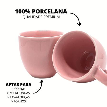 Imagem de Jogo 6 Xícara Chá Com Pires 95ml Rosa em Porcelana