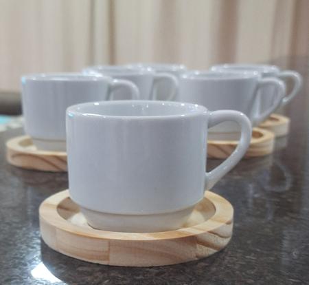 Imagem de Jogo 6 xícaras café/chá hotel 200ml empilháveis com pires de Pinus - Porcelana branca